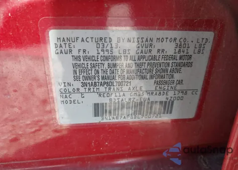 2013 Nissan Sentra Sr from USA, damaged, VIN 3N1AB7AP8DL700721